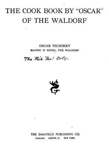 Cover of The Cook Book, by "Oscar" of the Waldorf