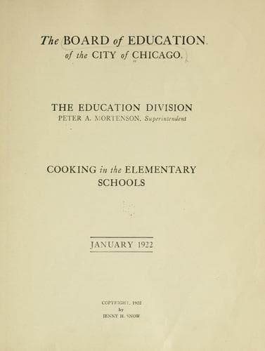 Cover of Cooking in the elementary schools, January, 1922