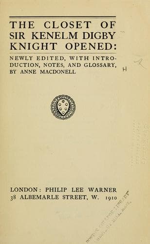 Cover of The closet of Sir Kenelm Digby Knight opened