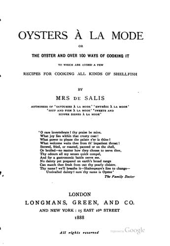 Cover of Oysters à la mode, or, The oyster and over 100 ways of cooking it