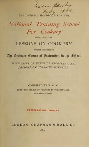 Cover of The official handbook for the National Training School for Cookery