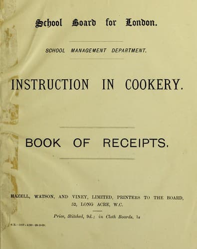 Cover of Instruction in cookery (London School Board receipts)