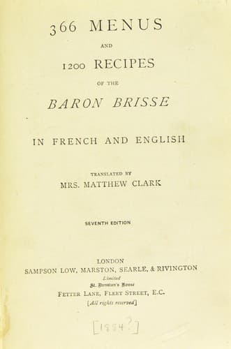 Cover of 366 menus and 1200 recipes of the Baron Brisse in French and English