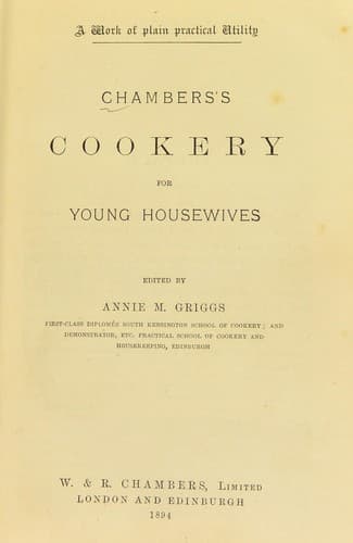Cover of Chambers's cookery for young housewives