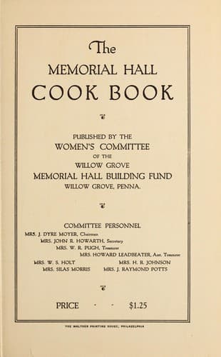 Cover of The Memorial Hall cook book